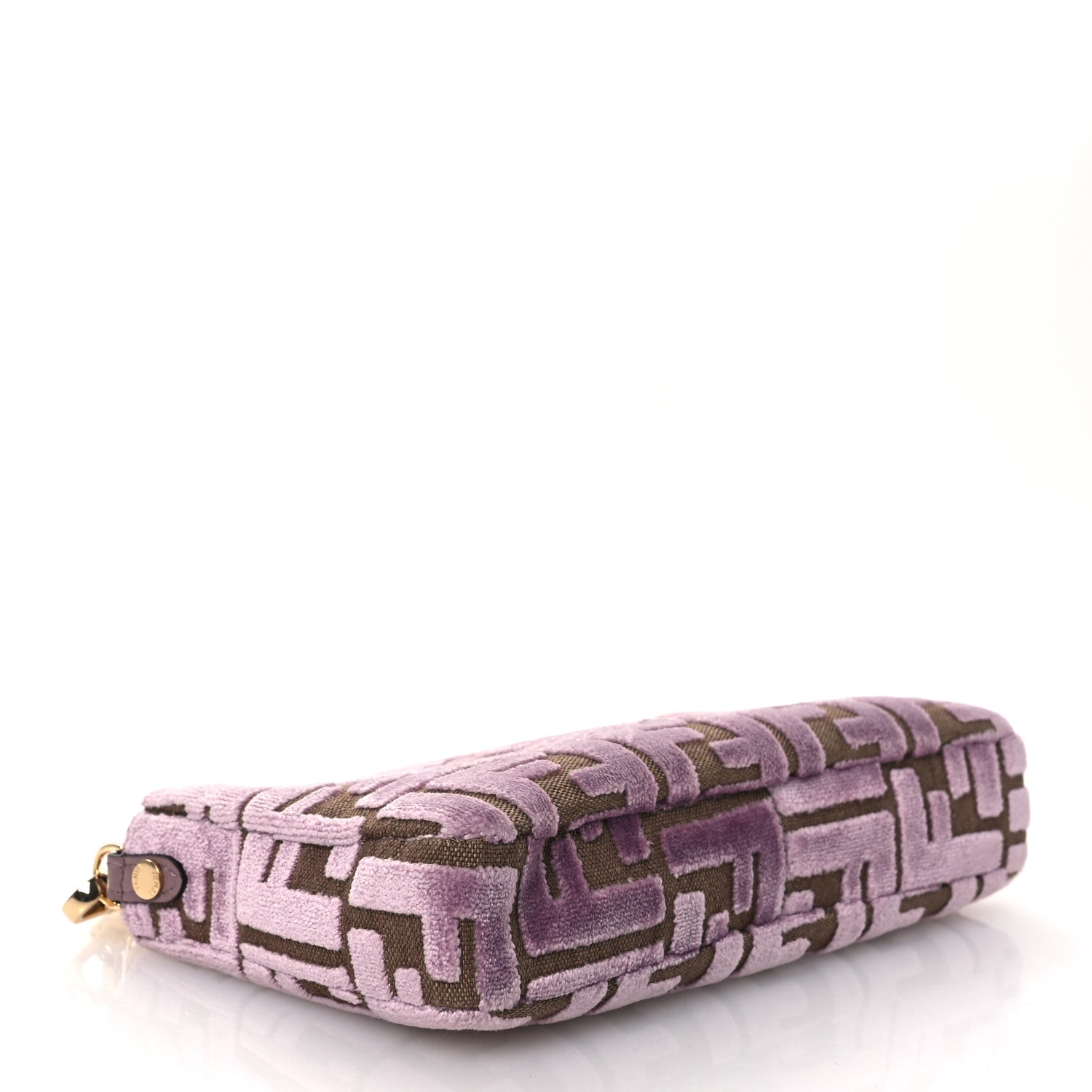 Fendi Velvet Jacquard FF Baguette Pouch Mauve Beige 4 of 11