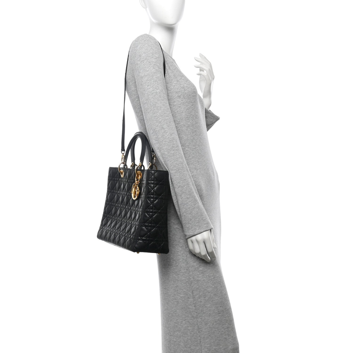 Christian Dior Lambskin Cannage Large Lady Dior Black 2 of 16