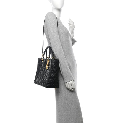 Christian Dior Lambskin Cannage Large Lady Dior Black 2 of 16