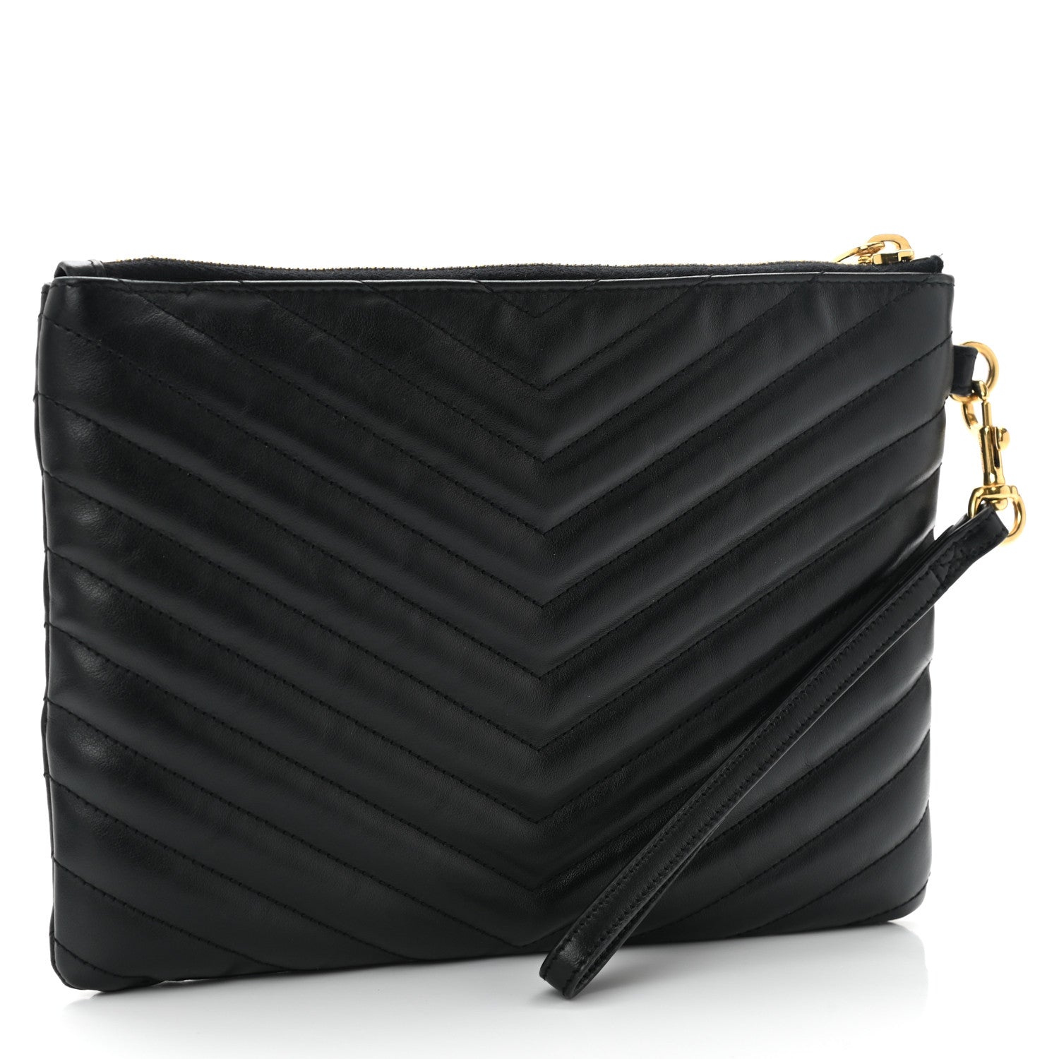 Saint Laurent Calfskin Matelasse Chevron Monogram A5 Wristlet Black 3 of 11