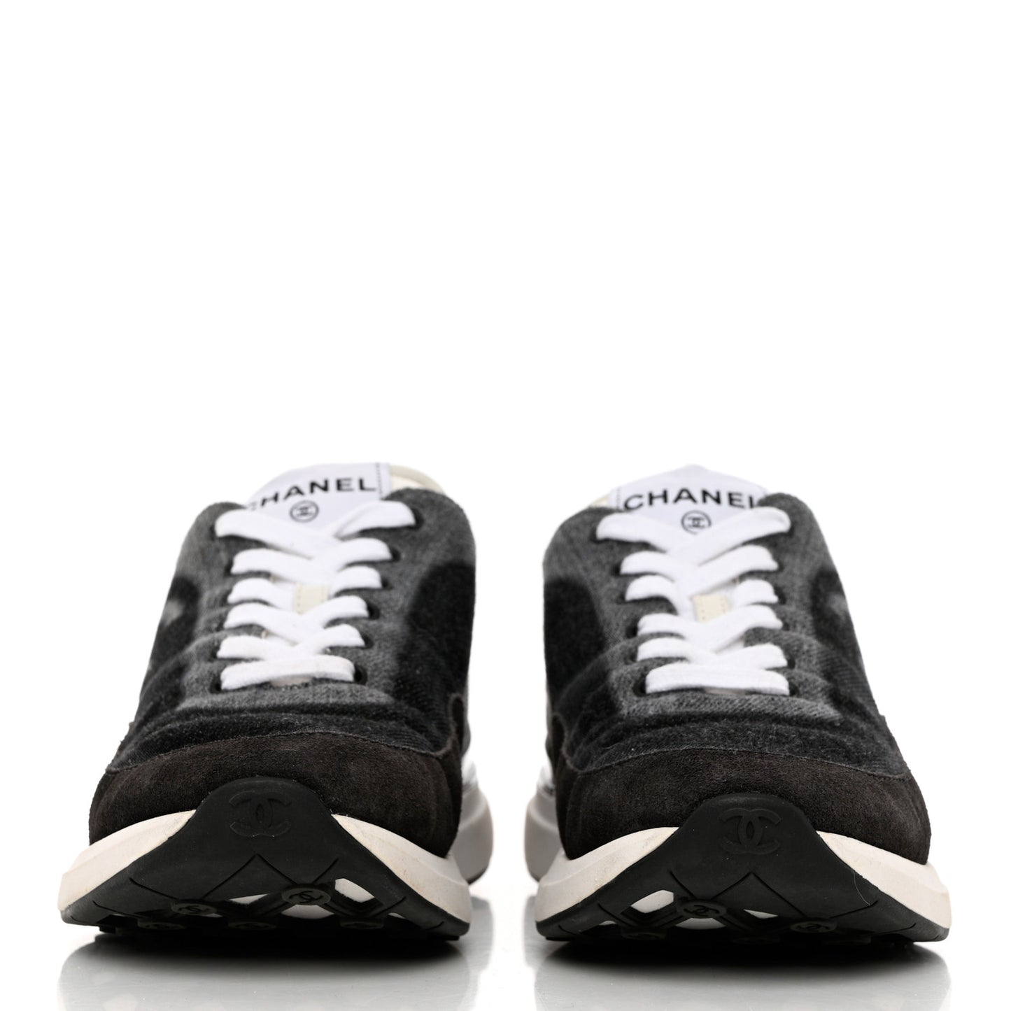 Denim Suede Calfskin Womens CC Sneakers 37 Grey