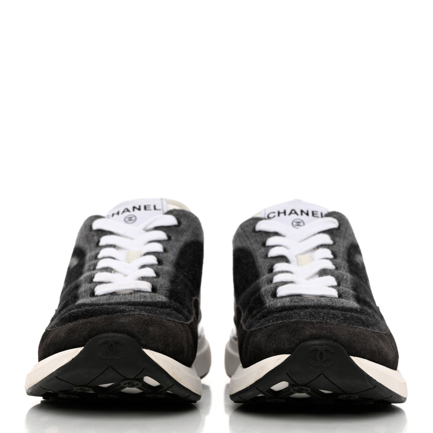 Chanel Denim Suede Calfskin Womens CC Sneakers 37 Grey 2 of 11