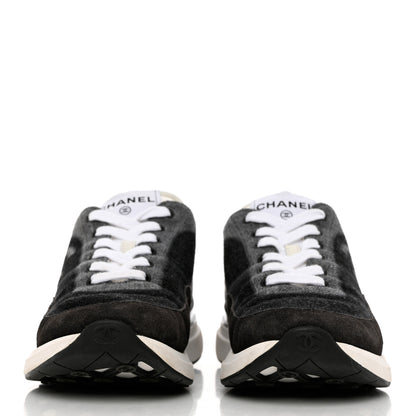 Chanel Denim Suede Calfskin Womens CC Sneakers 37 Grey 2 of 11
