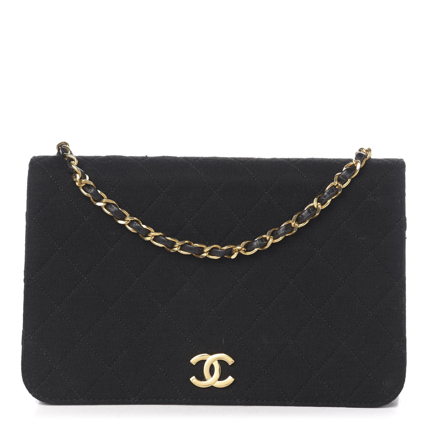 Chanel Jersey Quilted Wallet On Chain WOC Black 1 of 10