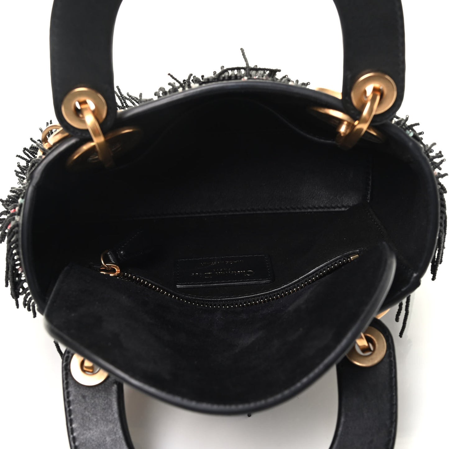 Lambskin Beaded Fringe Mini Lady Dior Black Multicolor