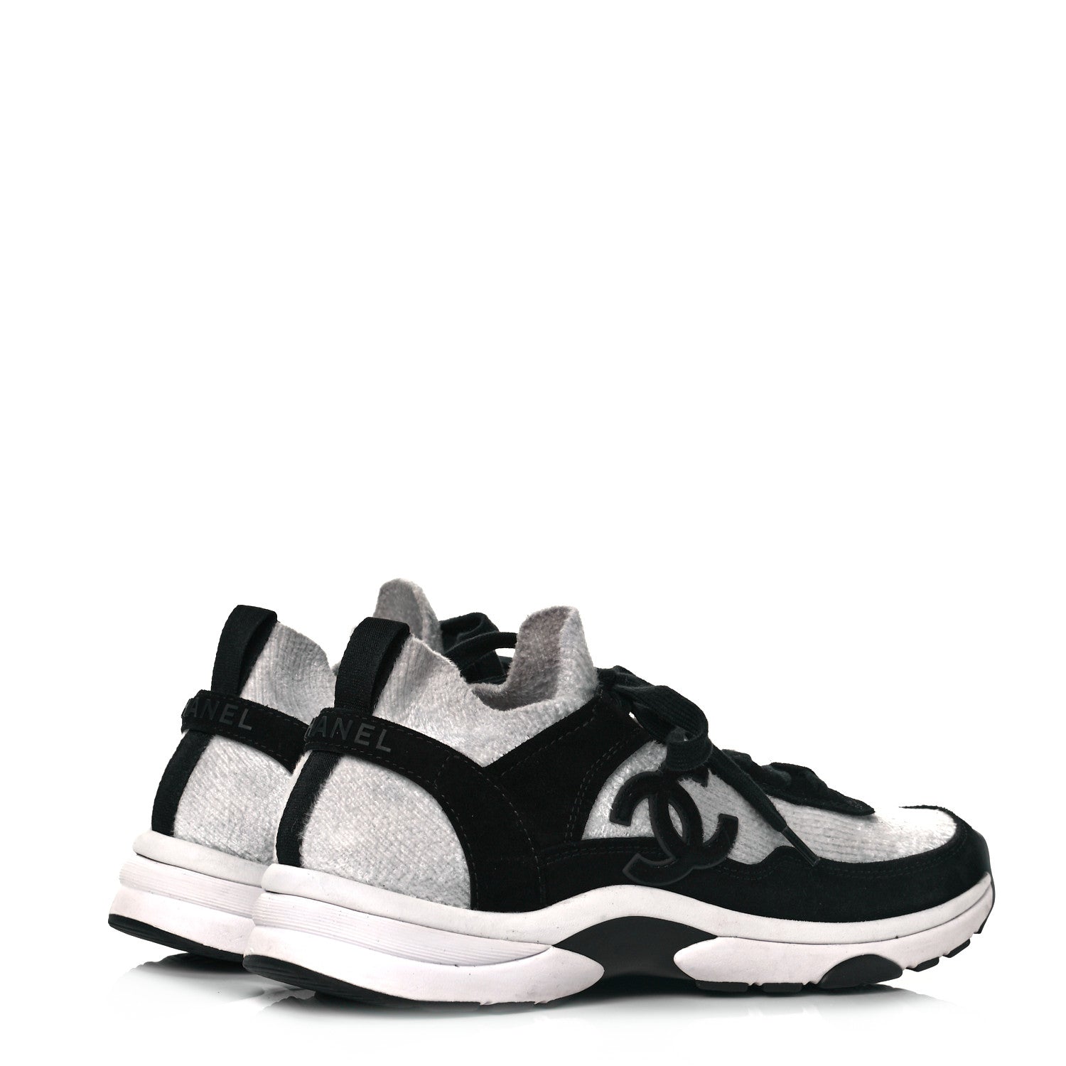 Chanel Fabric Suede Calfskin CC Sneakers 42 White Black 4 of 6
