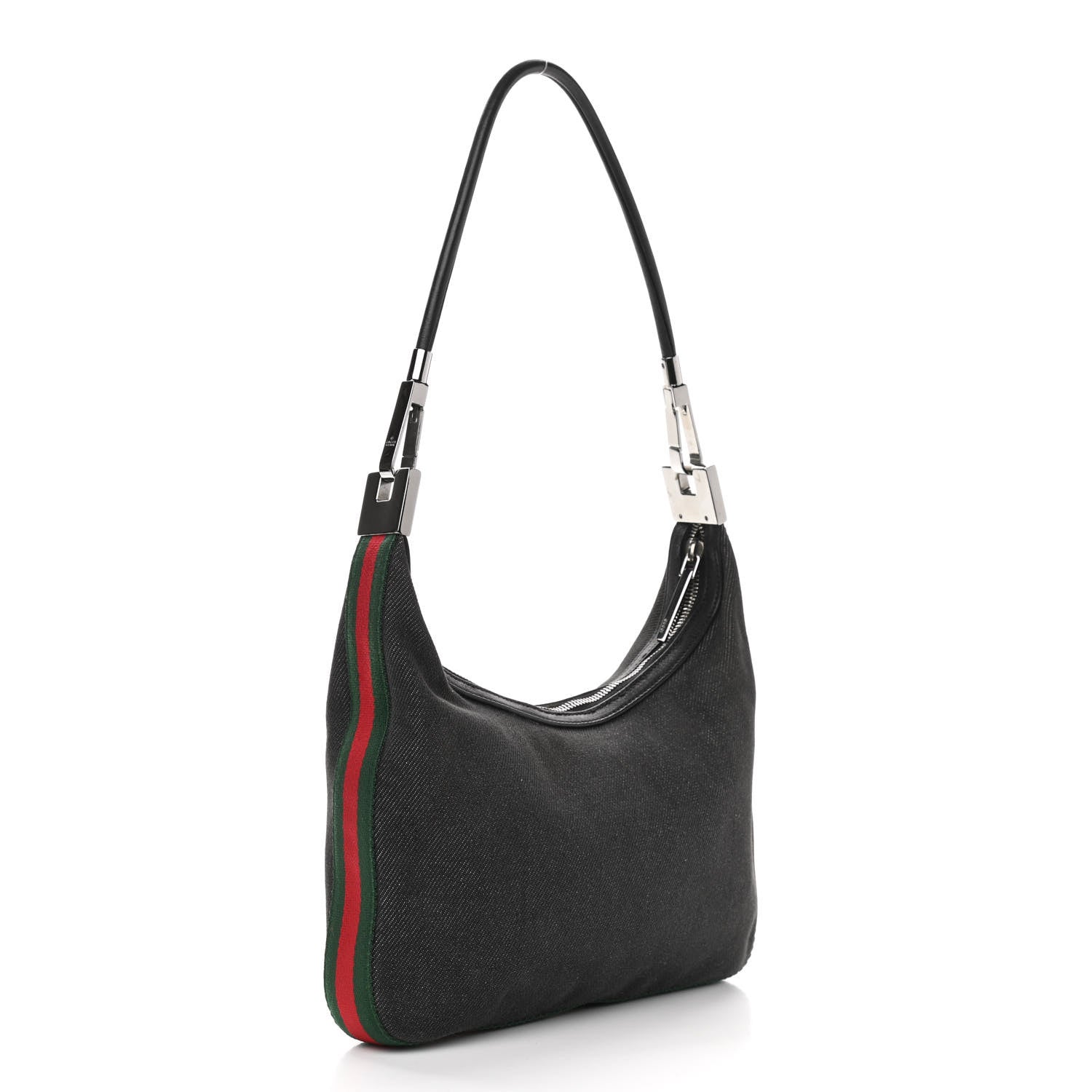 Gucci Denim Web Small Clasp Hobo Black 3 of 13