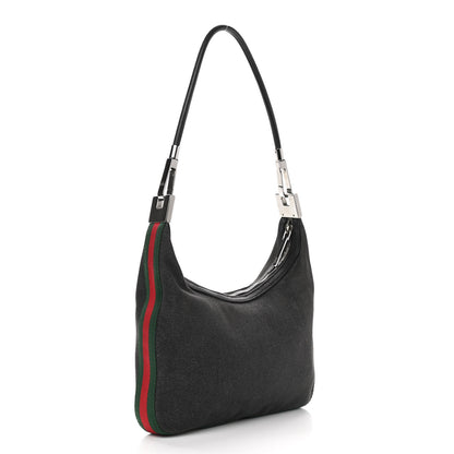 Gucci Denim Web Small Clasp Hobo Black 3 of 13