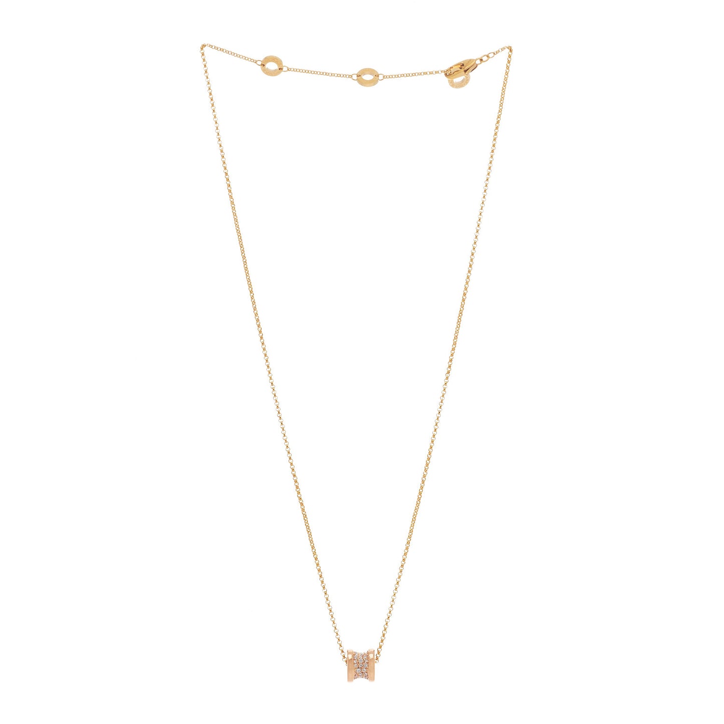 18K Rose Gold Diamond Small B.Zero1 Pave Pendant Necklace