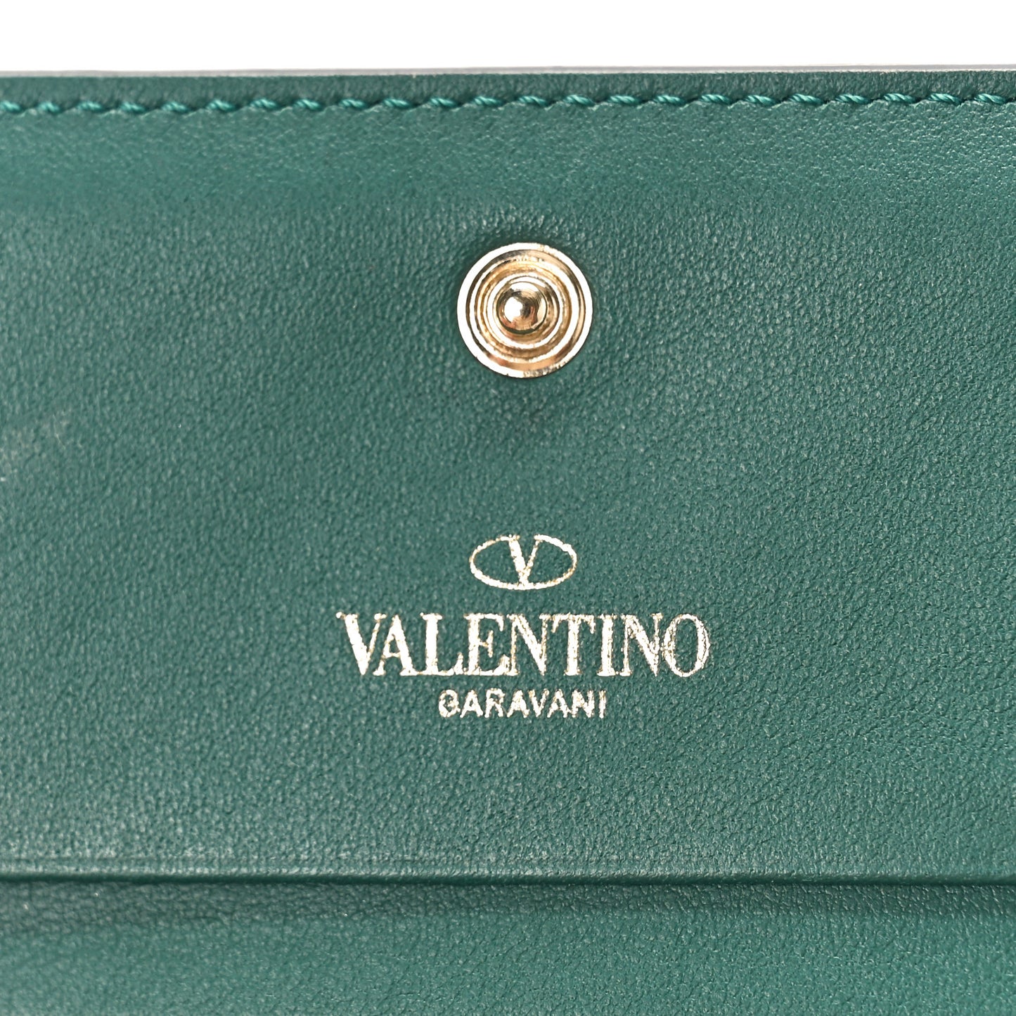 Calfskin Rockstud Bi-Fold Card Holder Green