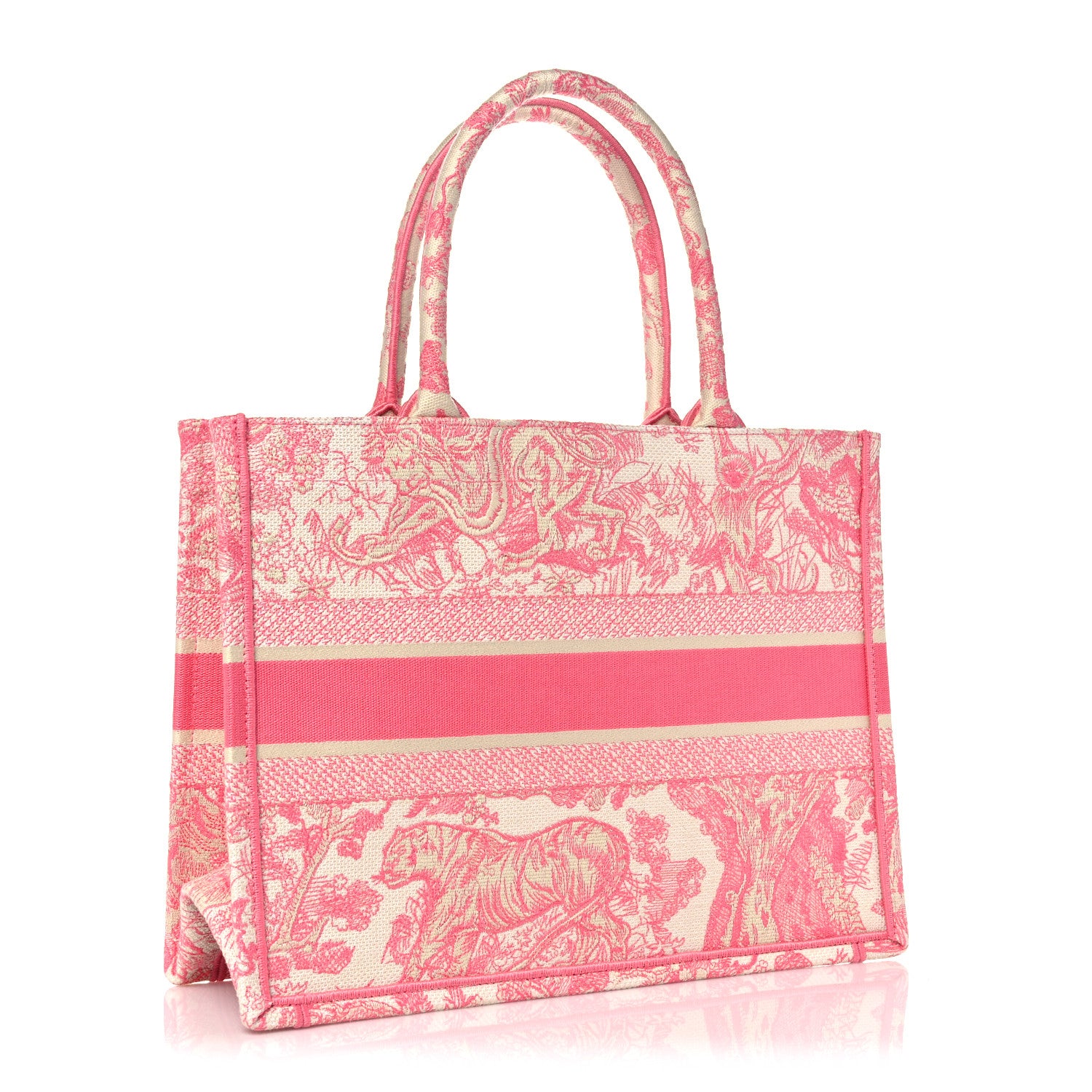 Christian Dior Canvas Embroidered Medium Dioriviera Toile De Jouy Book Tote Peony Pink 3 of 11