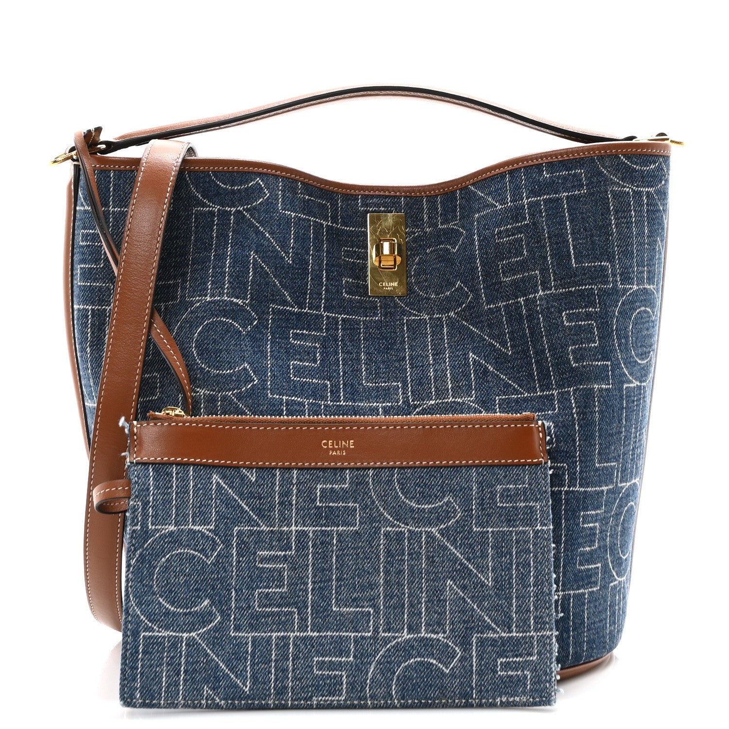 Celine Denim Calfskin Logo Bucket 16 Bag Blue 9 of 11