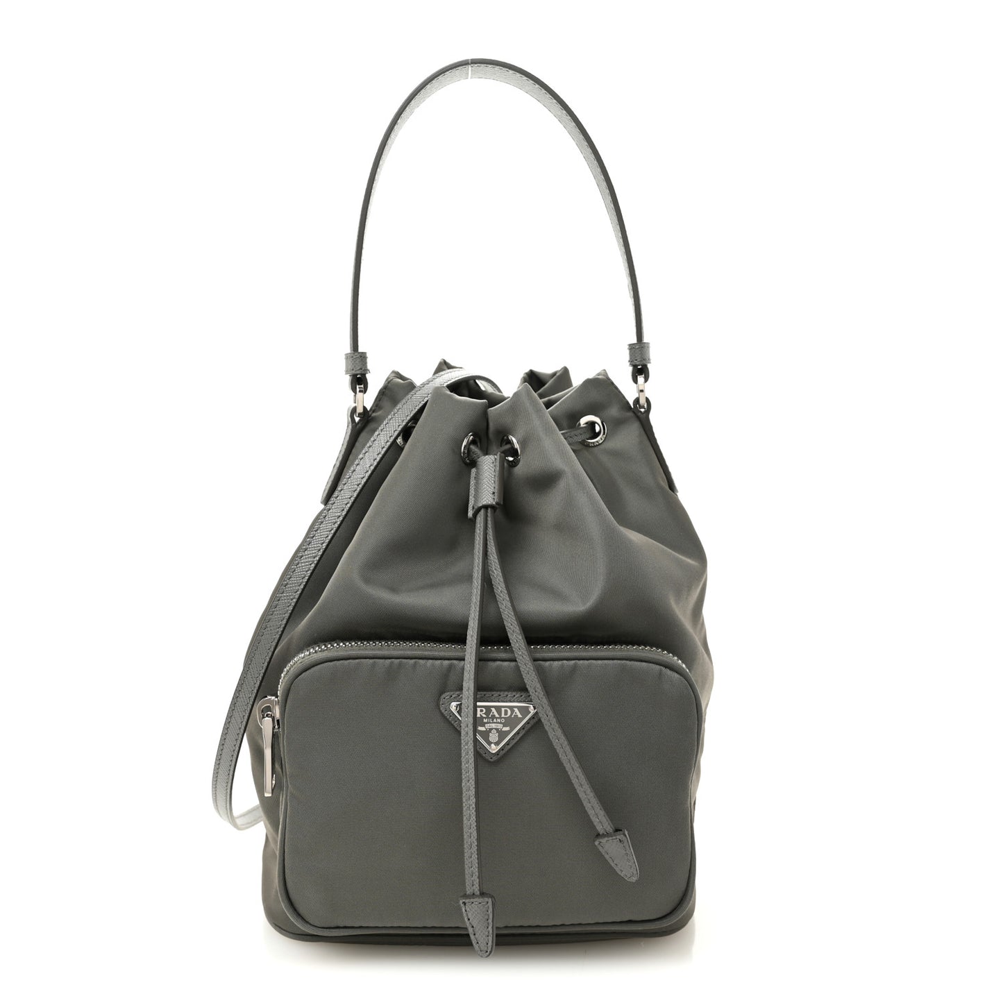 Re-Nylon Saffiano Duet Bucket Crossbody Bag Mercury