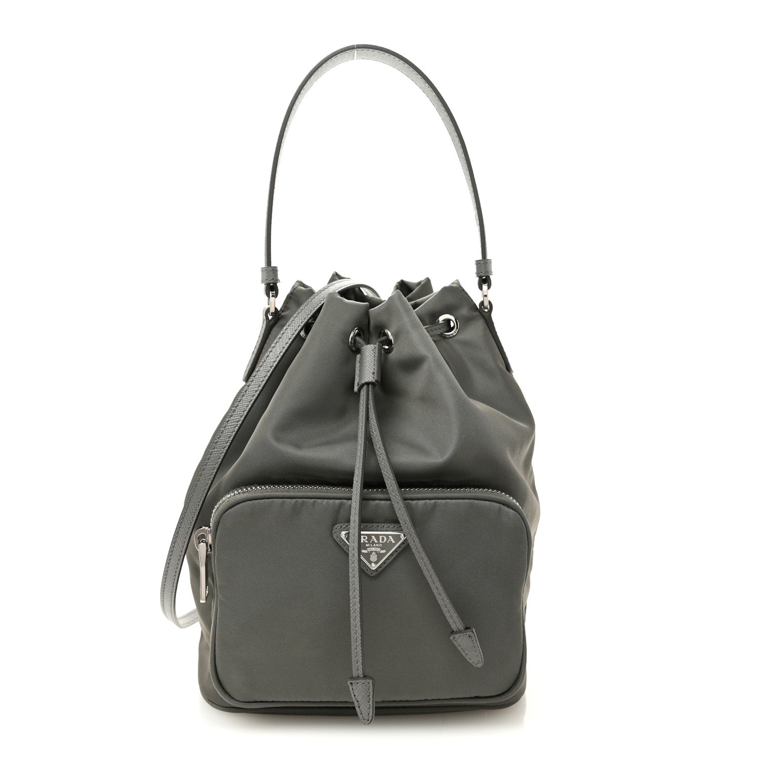 Prada Re-Nylon Saffiano Duet Bucket Crossbody Bag Mercury 1 of 8