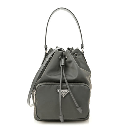 Prada Re-Nylon Saffiano Duet Bucket Crossbody Bag Mercury 1 of 8