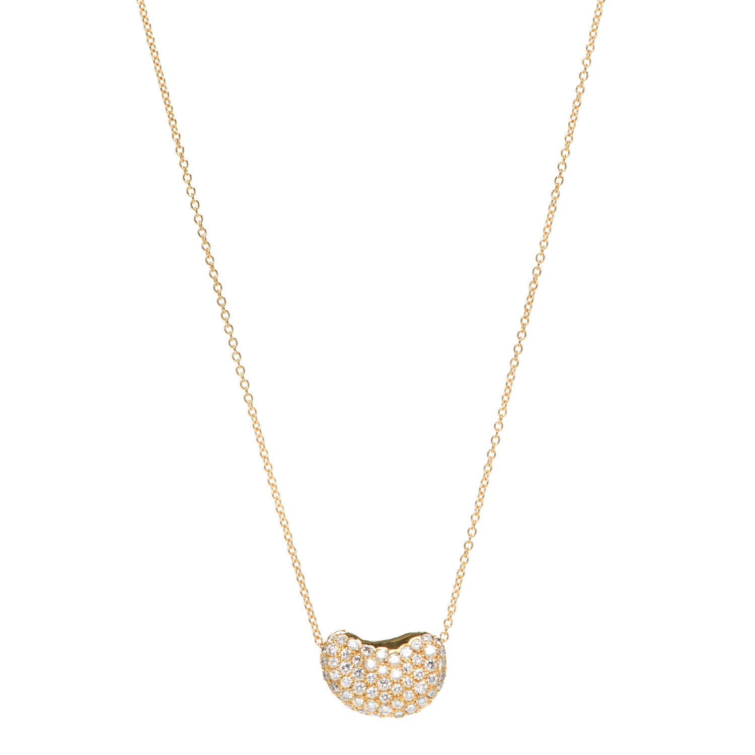 Tiffany 18K Yellow Gold Diamond Elsa Peretti Bean Pendant Necklace 1 of 5