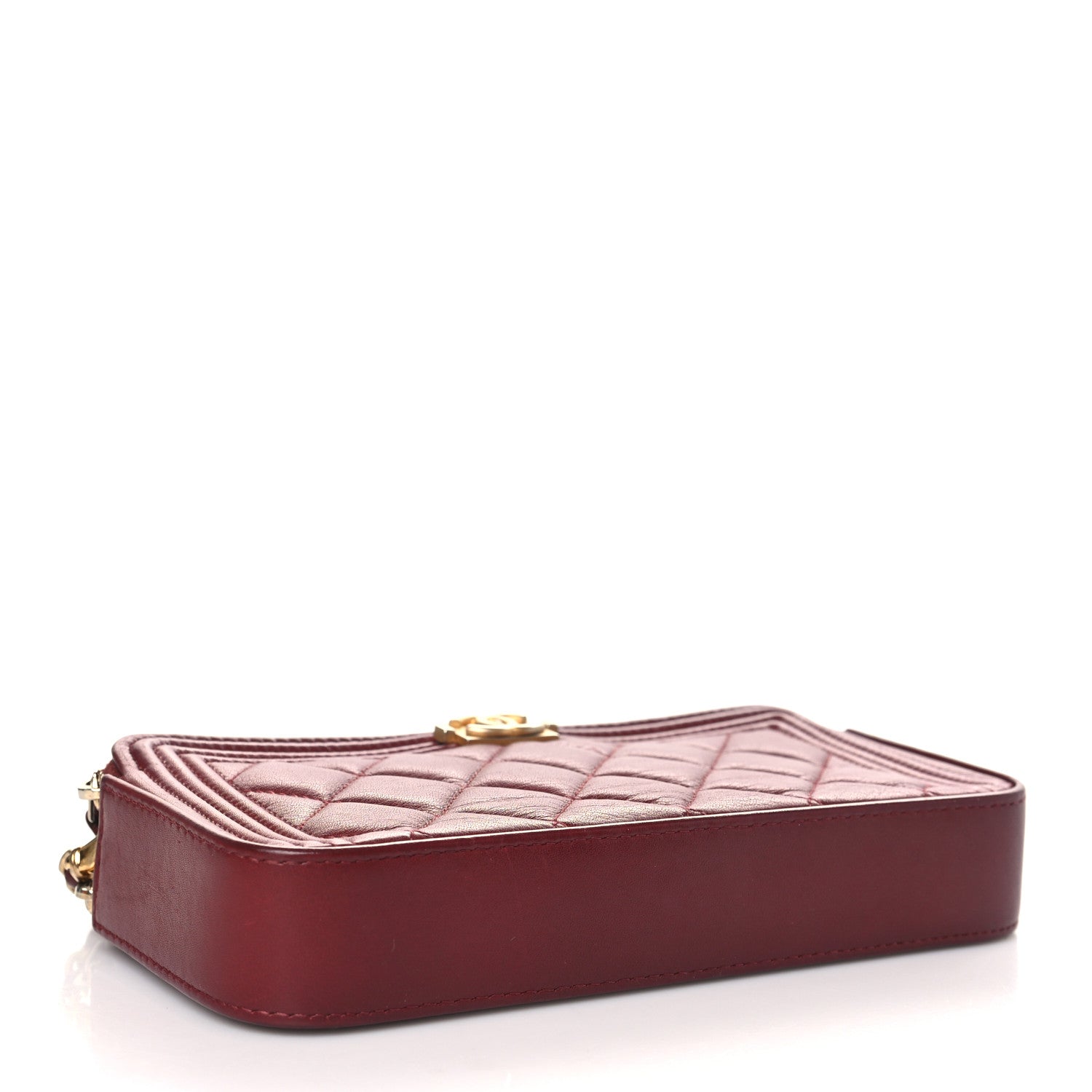 Chanel Lambskin Quilted Small Boy Clutch With Chain Dark Red 4 of 10