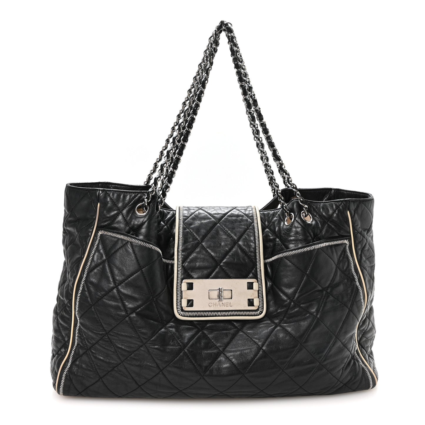 Lambskin Quilted Large East West Tote Black