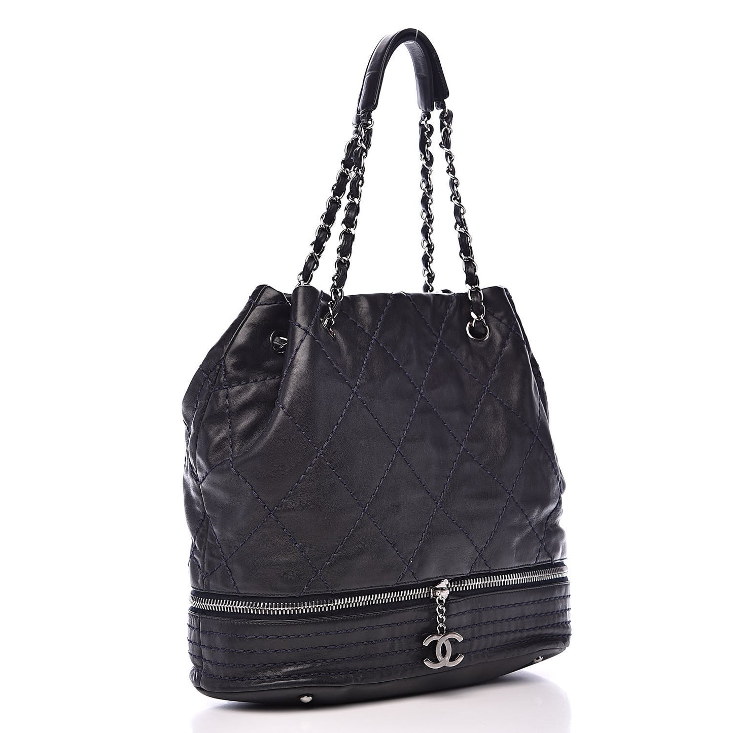 Lambskin Stitched Expandable Tote Navy