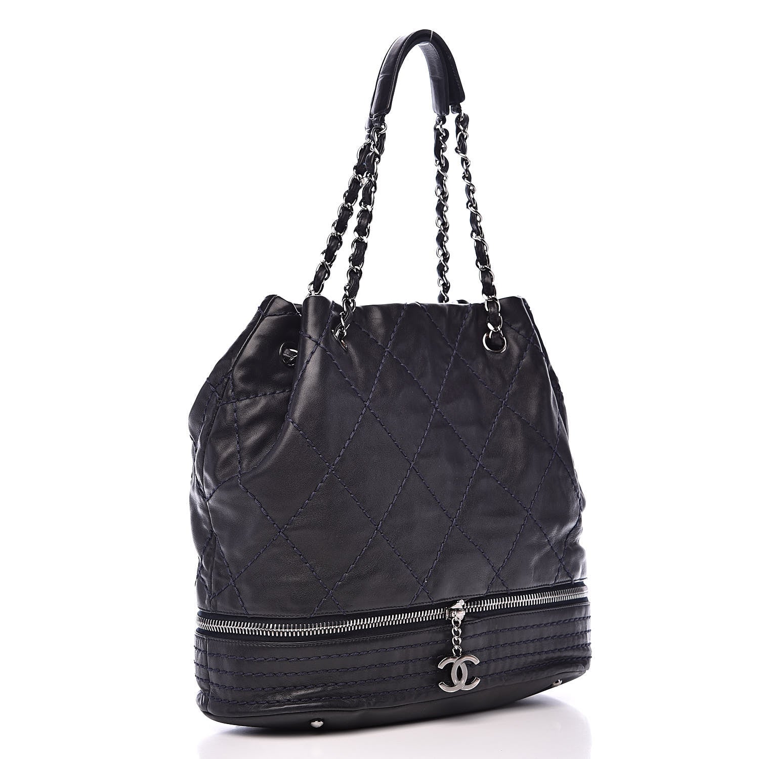 Chanel Lambskin Stitched Expandable Tote Navy 3 of 15