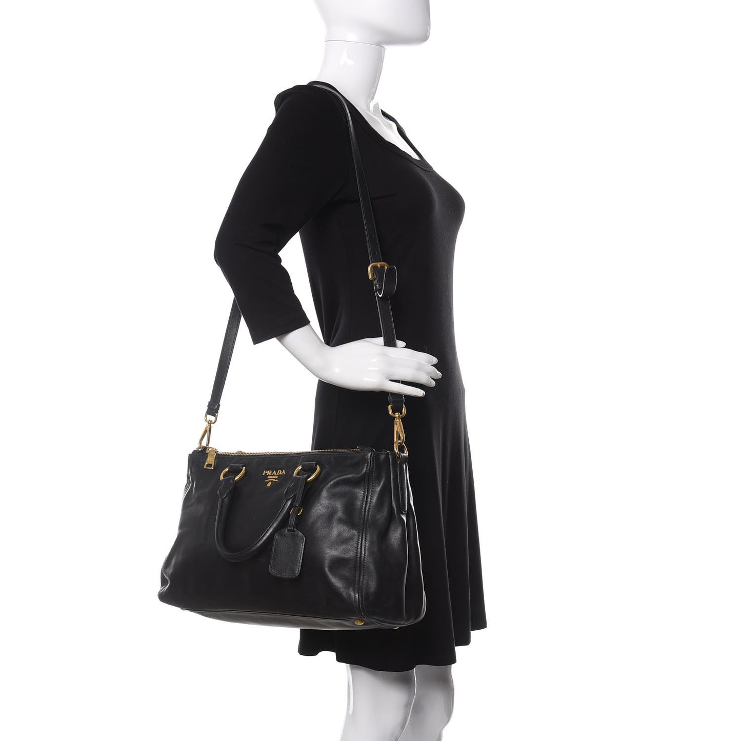 Soft Calfskin Double Zip Shoulder Bag Black