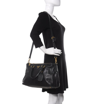 Prada Soft Calfskin Double Zip Shoulder Bag Black 2 of 19