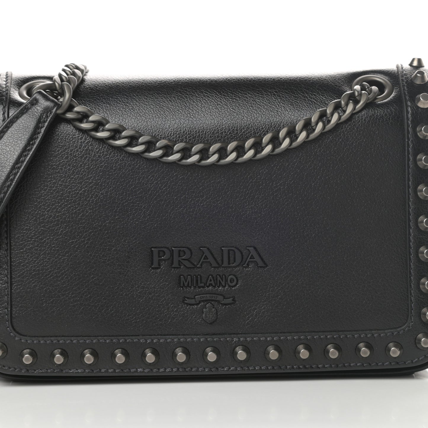 Glace Calfskin Studded Crossbody Black