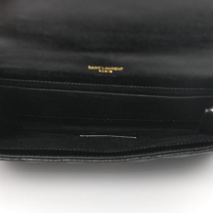 Saint Laurent Grain De Poudre Matelasse Chevron Monogram Envelope Clutch Black 6 of 10