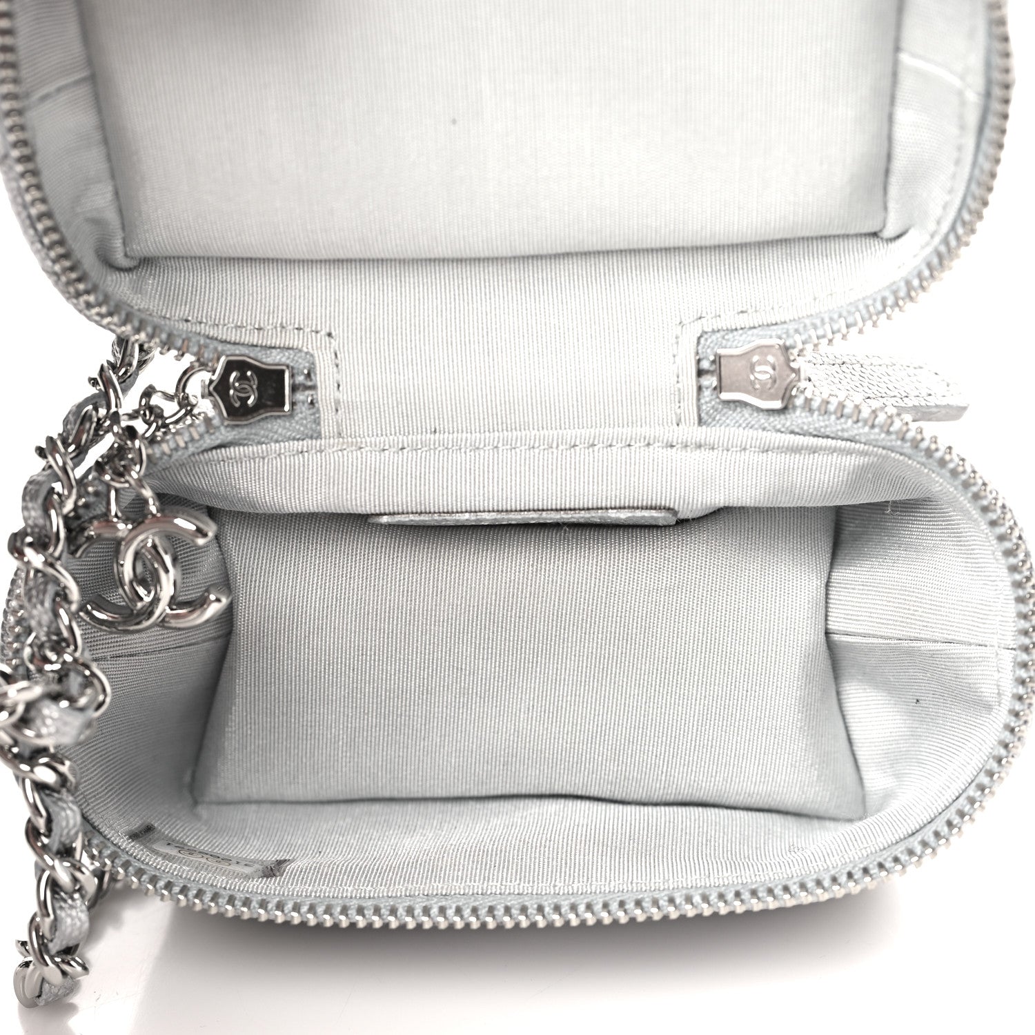 Chanel Metallic Caviar Quilted Mini Top Handle Vanity With Chain Silver 5 of 10