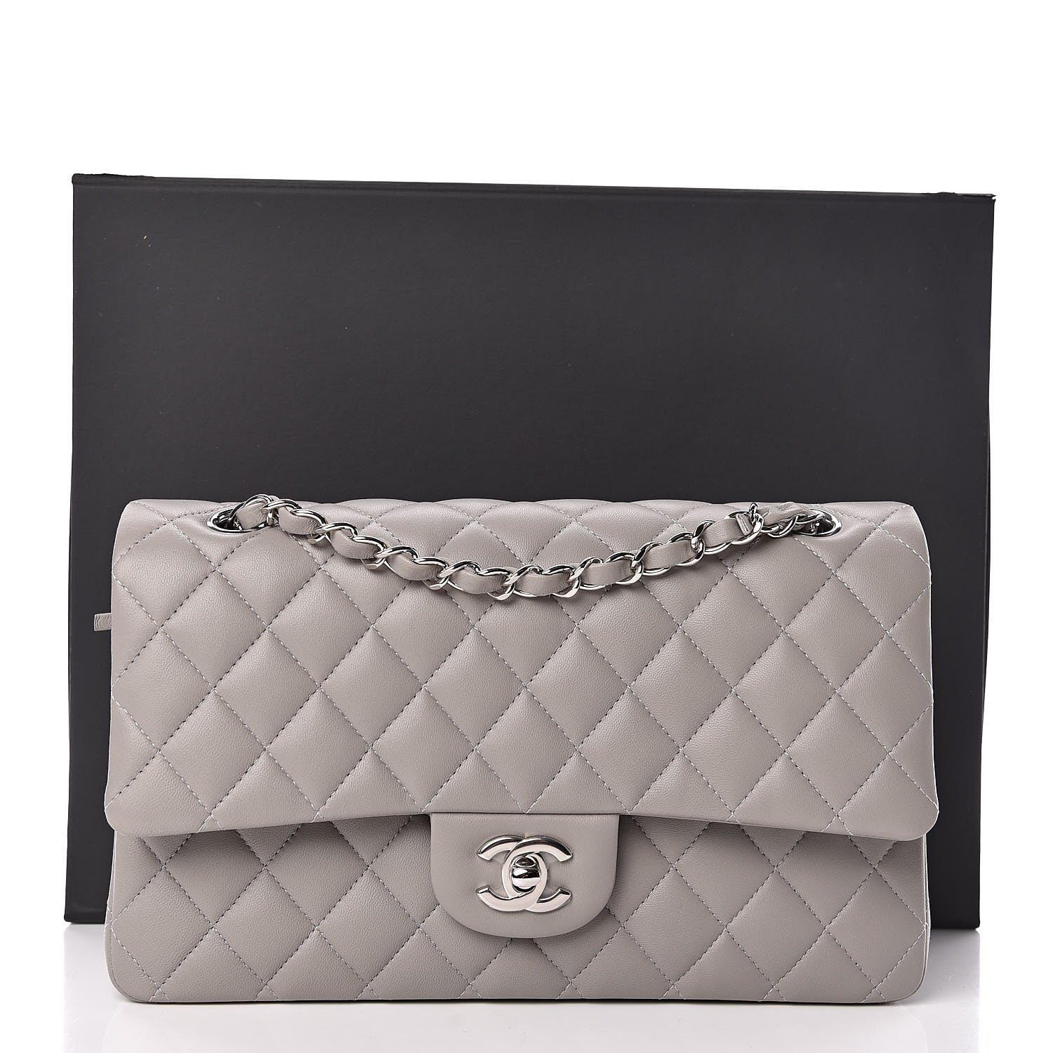 Chanel Lambskin Quilted Medium Double Flap Grey 11 of 11