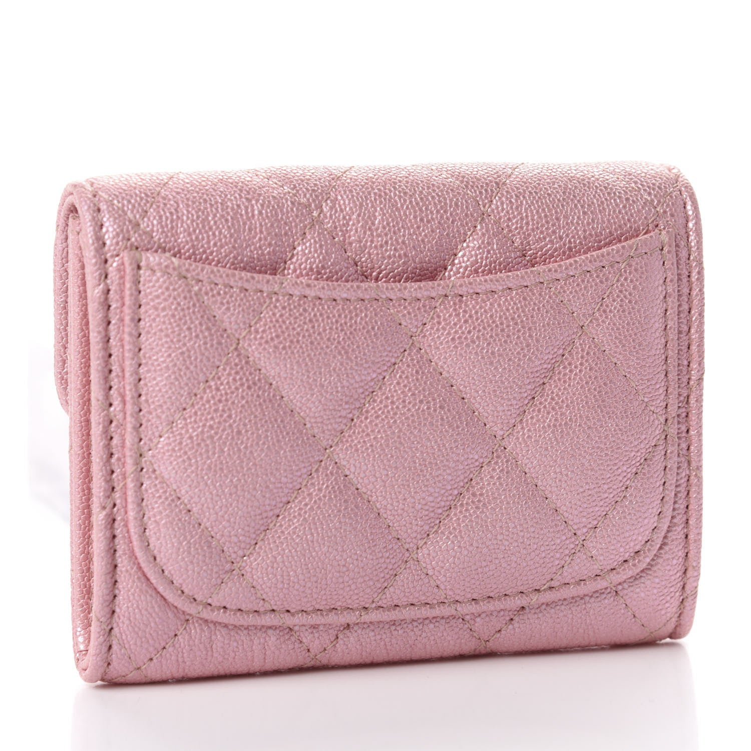 Chanel Iridescent Caviar Flap Quilted Card Holder Wallet Pink 3 of 9