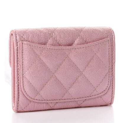 Chanel Iridescent Caviar Flap Quilted Card Holder Wallet Pink 3 of 9