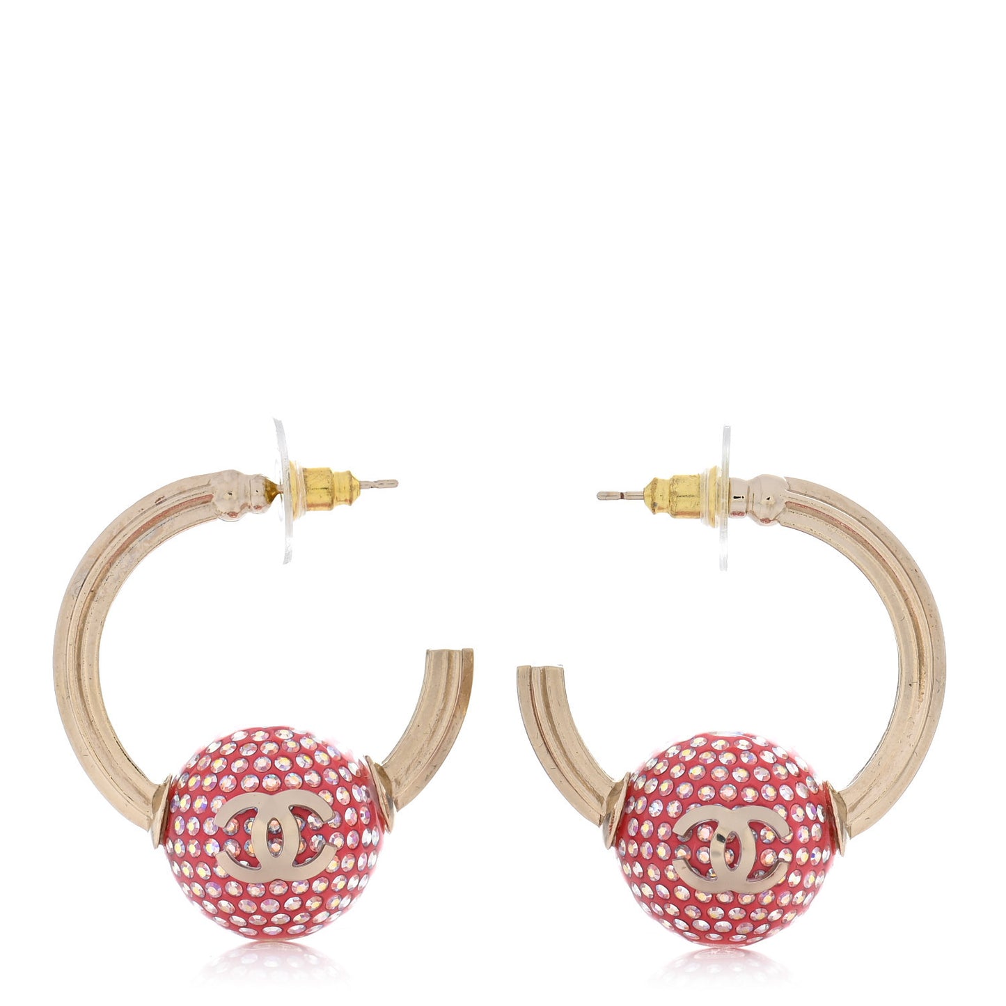 Crystal CC Ball Hoop Earrings Pink Gold