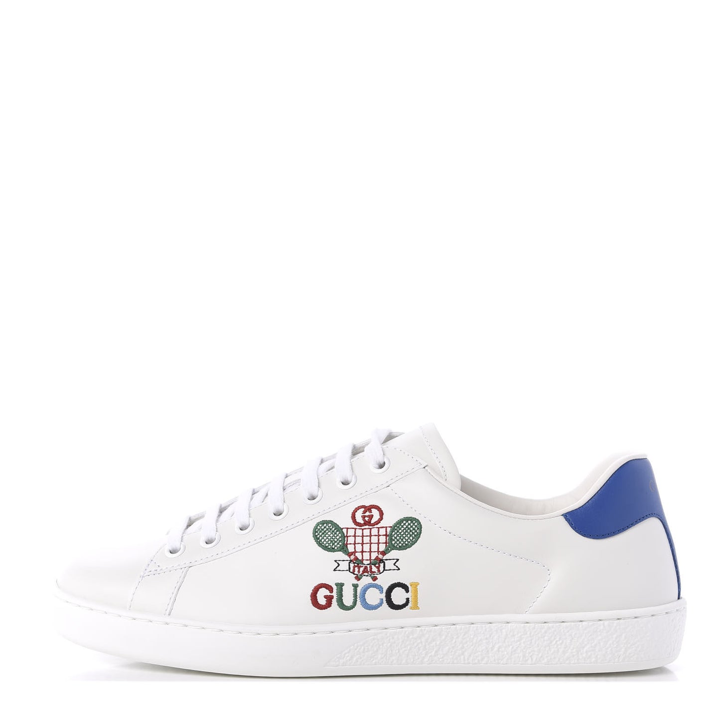 Calfskin Miro Soft Tennis Embroidered Mens Ace Sneakers 7.5 White Rio Blue