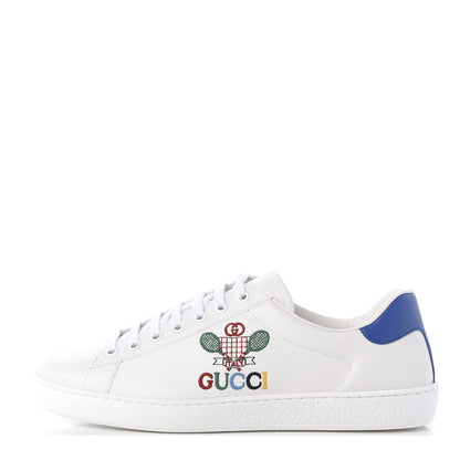 Gucci Calfskin Miro Soft Tennis Embroidered Mens Ace Sneakers 7.5 White Rio Blue 1 of 7