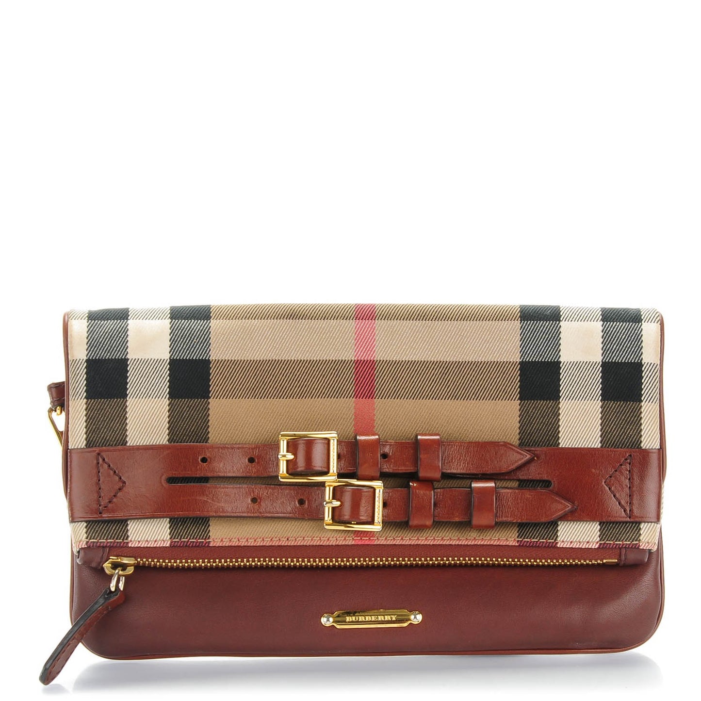 House Check Bridle Calfskin Adeline Foldover Wristlet Clutch