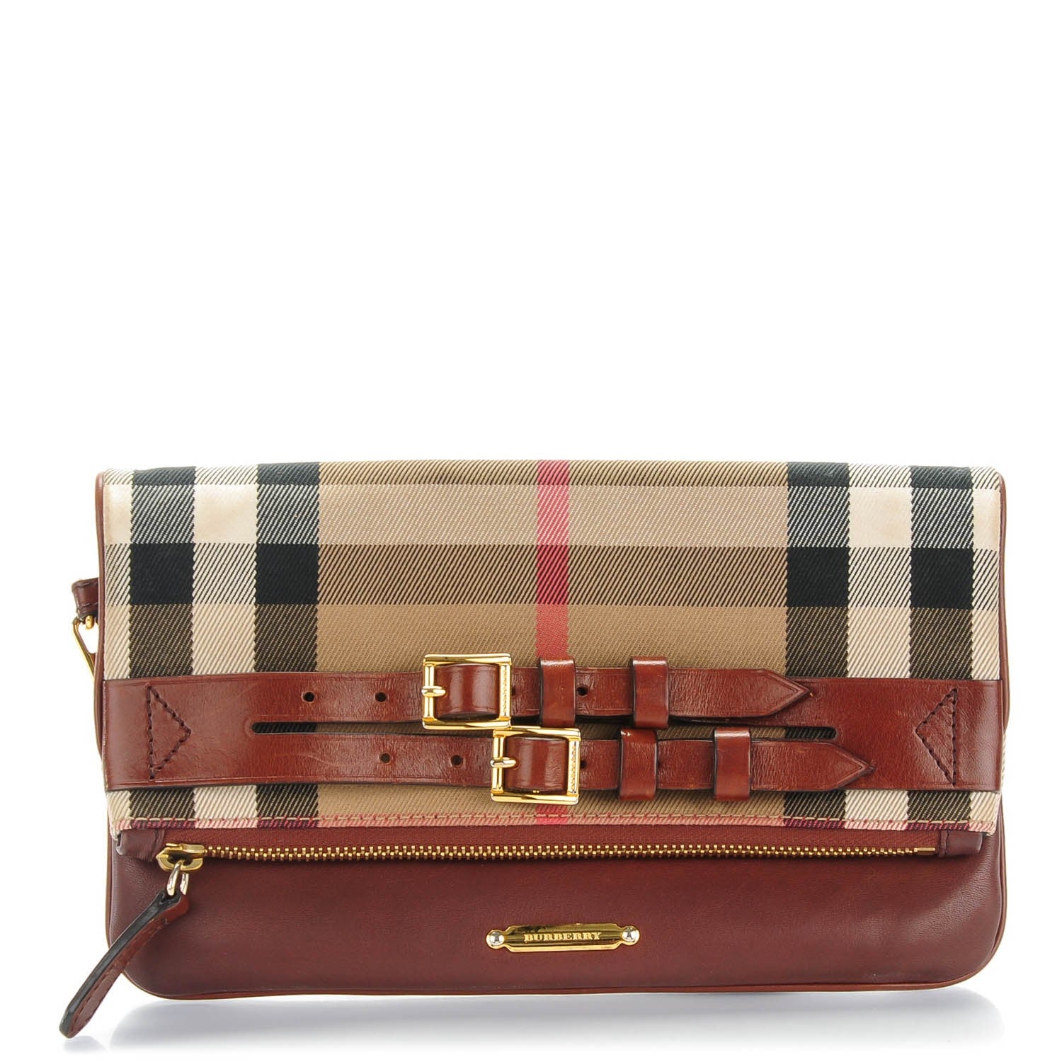 Burberry House Check Bridle Calfskin Adeline Foldover Wristlet Clutch 1 of 9