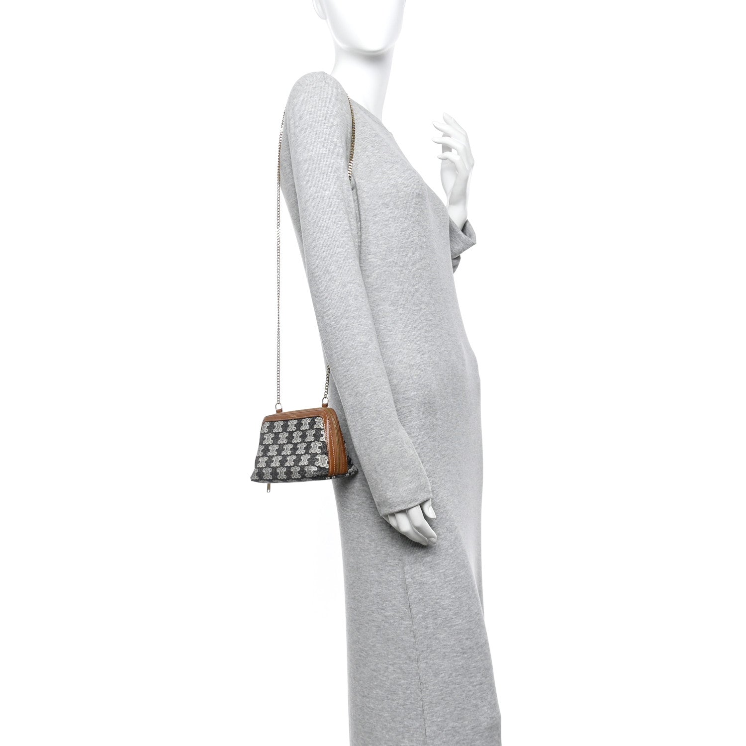 Celine Canvas Calfskin Triomphe Embroidered Clutch On Chain Navy Blue 2 of 11