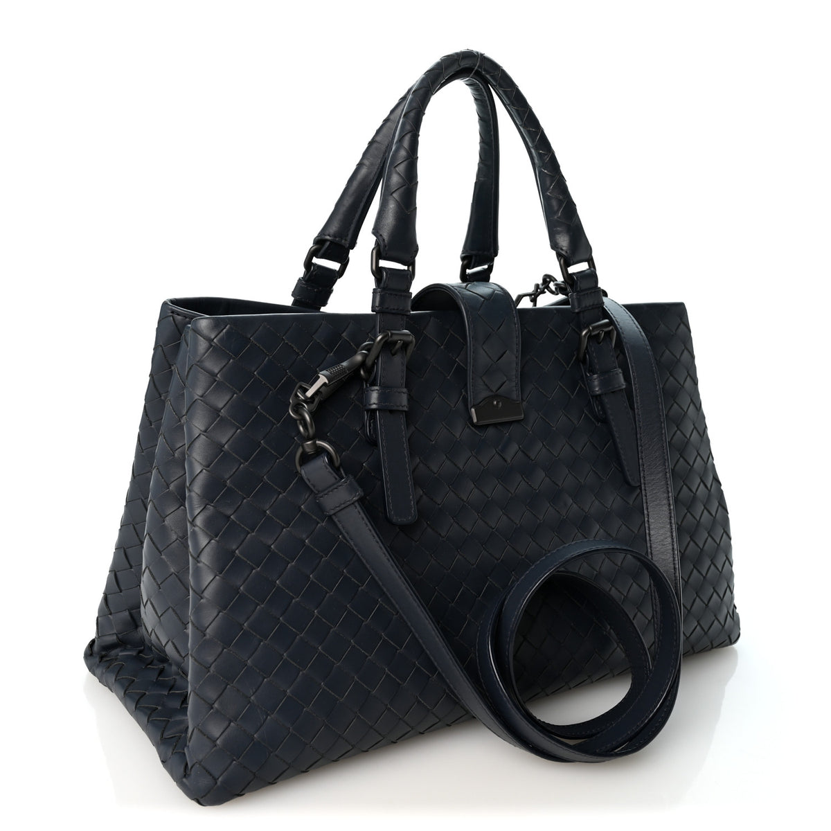 Nappa Intrecciato Small Roma Tote Dark Blue