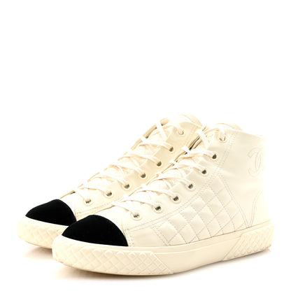 Chanel Calfskin High Top CC Sneakers 40 Ivory Black 4 of 10