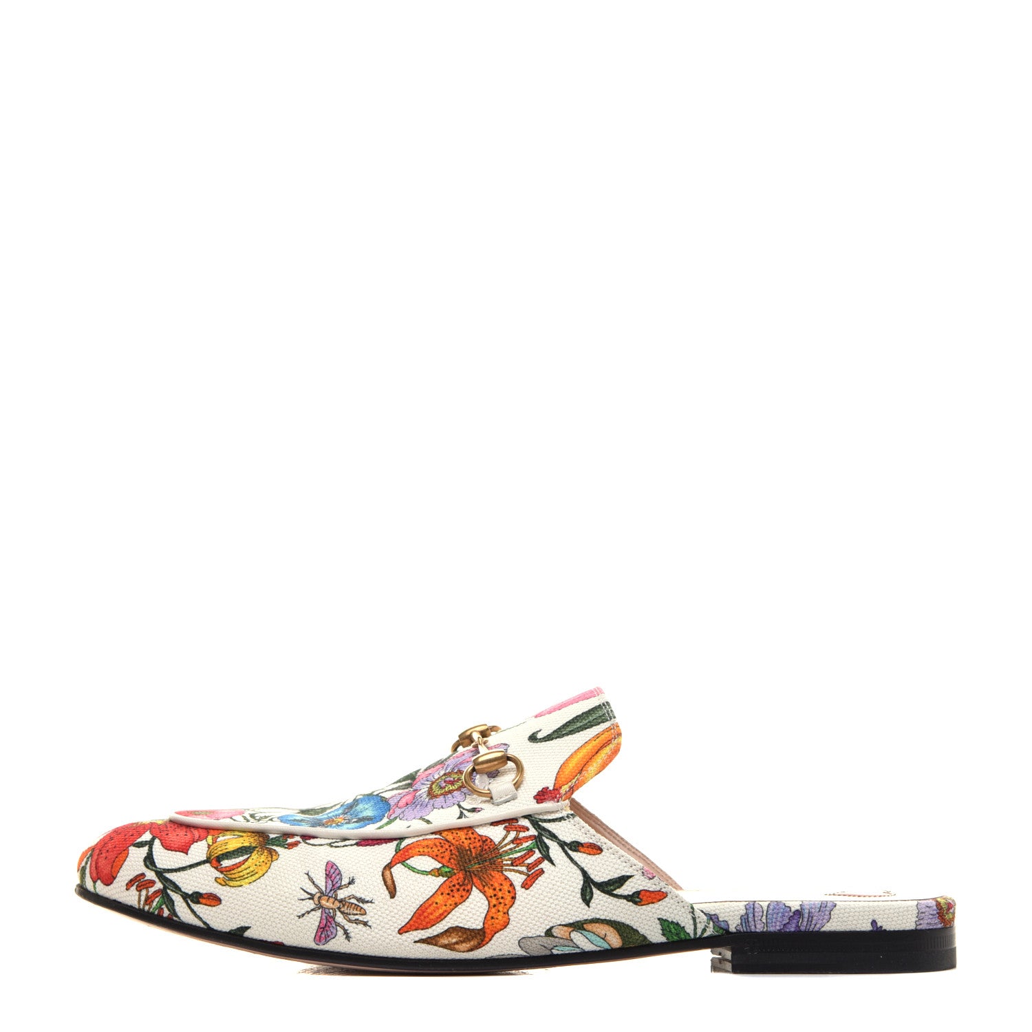 Gucci Canvas Flora Womens Princetown Slippers 40.5 White Multicolor 1 of 8