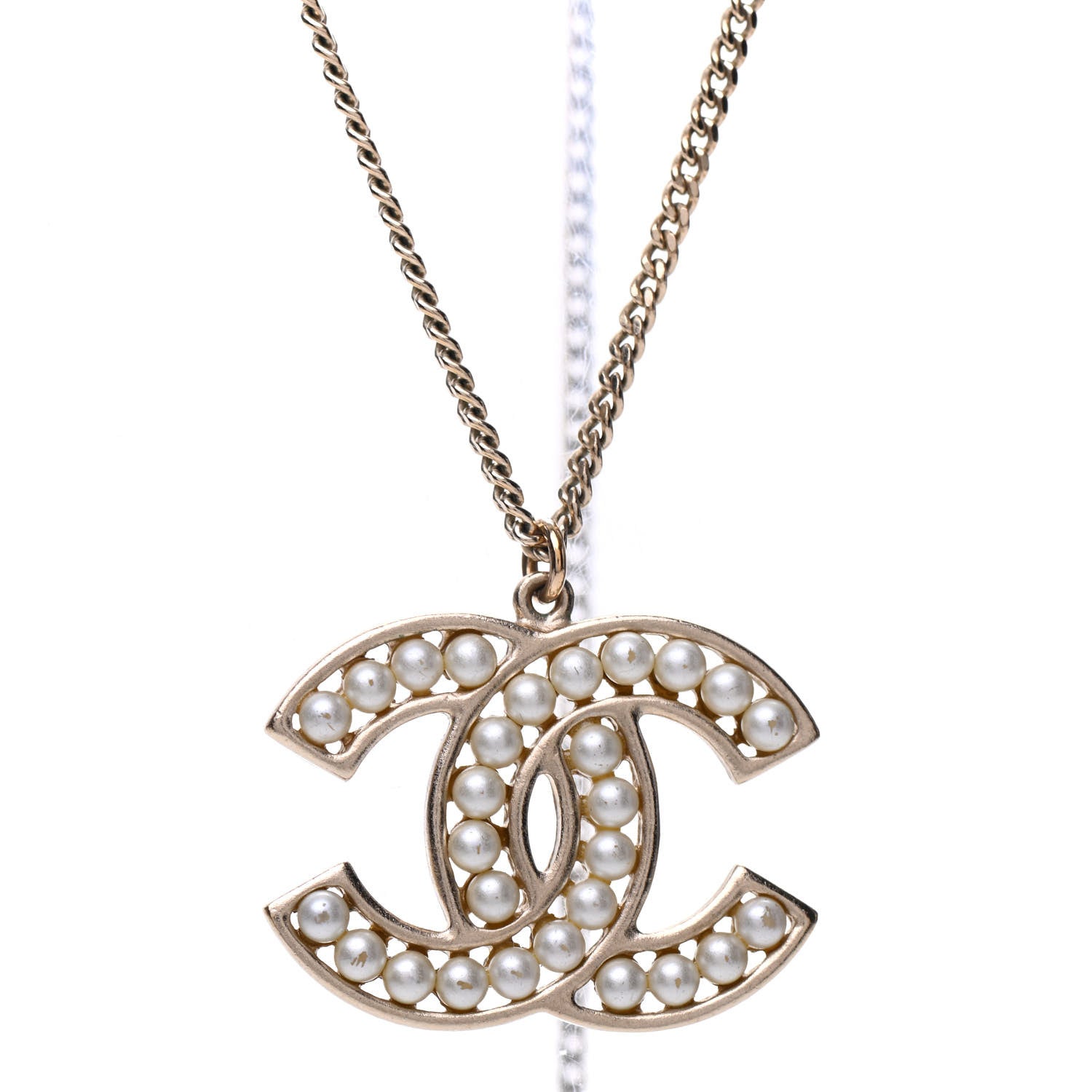 Chanel Pearl CC Pendant Necklace Gold 4 of 6