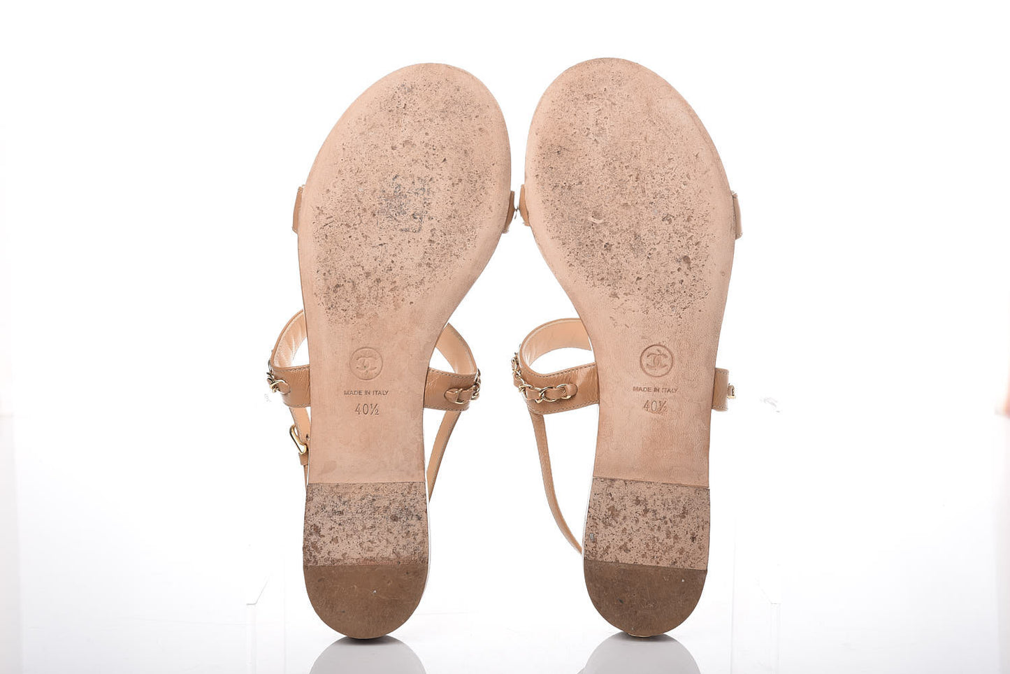 Calfskin Chain CC Sandals 40.5 Beige
