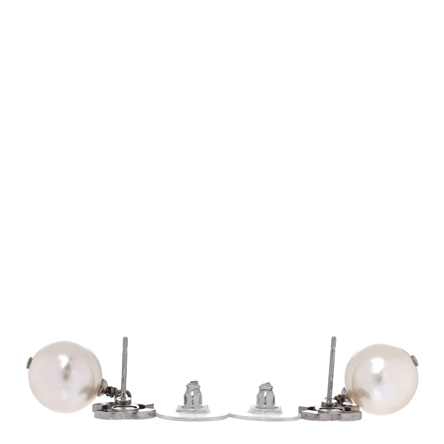 Chanel Pearl Crystal CC Drop Earrings Silver 3 of 4