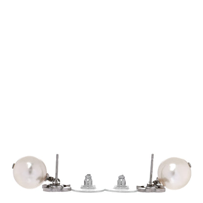 Chanel Pearl Crystal CC Drop Earrings Silver 3 of 4