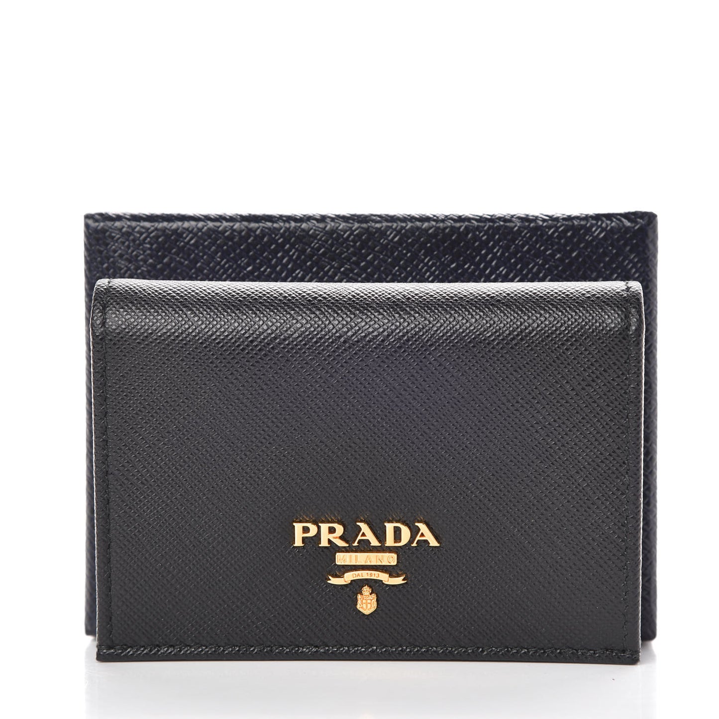Saffiano Metal Bi-Fold Card Holder Wallet Black