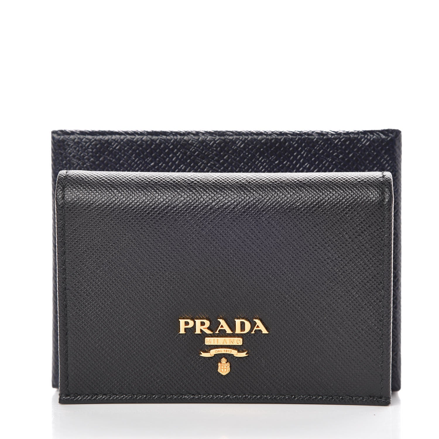 Prada Saffiano Metal Bi-Fold Card Holder Wallet Black 8 of 8