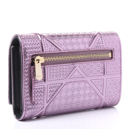 Christian Dior Metallic Patent Micro-Cannage Diorama Elancee Wallet Pink 2 of 8