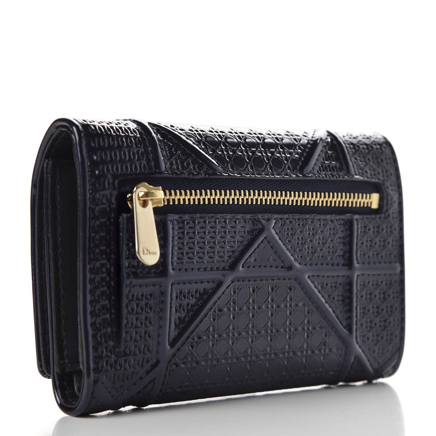 Christian Dior Metallic Patent Micro-Cannage Diorama Elancee Wallet Dark Blue 3 of 7