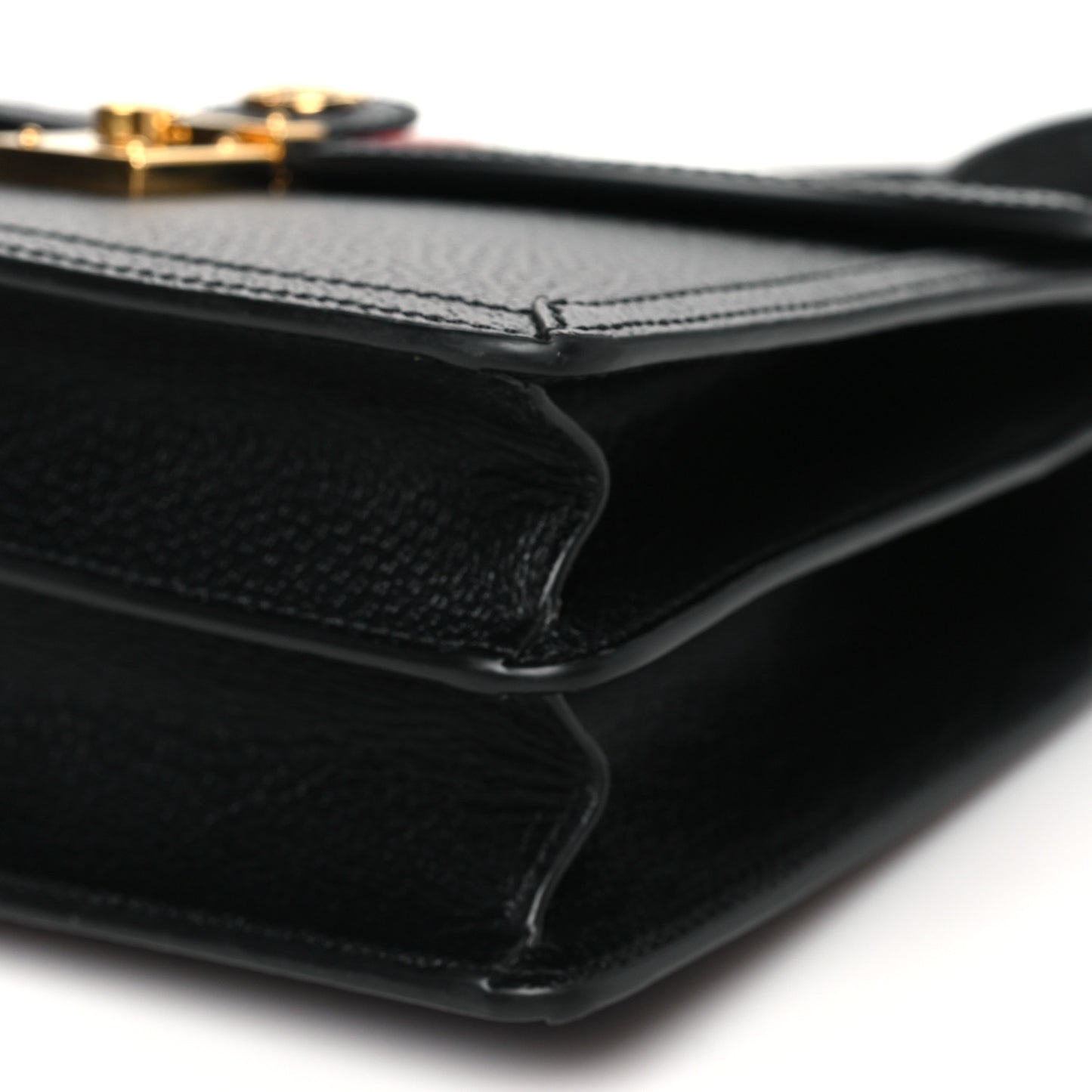 Textured Dollar Calfskin Web Small Ophidia Padlock Top Handle Bag Black